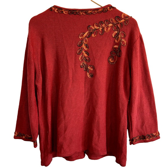 Coldwater Creek Christmas Knit Cardigan Womens XL Burgundy Embellished - Picture 6 of 8